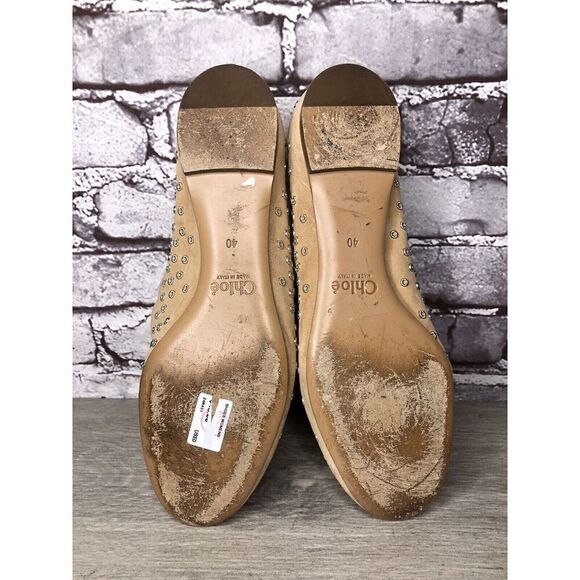 Chloe Beige Suede Leather Scalloped Studded Ballet Flats Women’s Sz 40EU/9.5M US - Picture 5 of 16